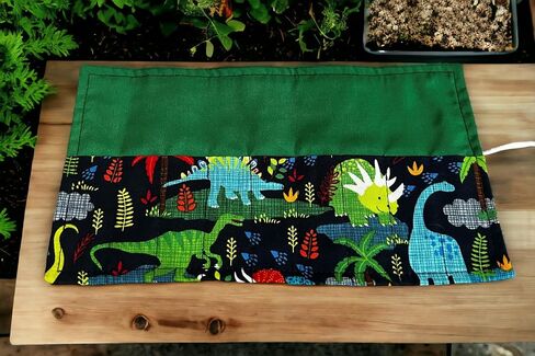 On the Go Crayons Caddy holder wrap roll up case, holds 9 to 18 Favorite Colors, perfect to keep your kids organized, inspired, & entertained -8 Crayons INCLUDED! USA Handmade (Dino, Small) in Saudi Arabia