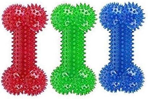 Squeaky Dog Toy Bone Shape, TPR Bouncy Ball, Teeth Cleaning, Length 16.0cm, for Medium to Medium-Large Sized Dogs,Random Color – Pack of 3 in Kuwait