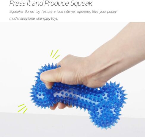 Squeaky Dog Toy Bone Shape, TPR Bouncy Ball, Teeth Cleaning, Length 16.0cm, for Medium to Medium-Large Sized Dogs,Random Color – Pack of 3 in Kuwait
