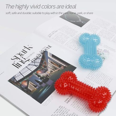 Squeaky Dog Toy Bone Shape, TPR Bouncy Ball, Teeth Cleaning, Length 16.0cm, for Medium to Medium-Large Sized Dogs,Random Color – Pack of 3 in Kuwait
