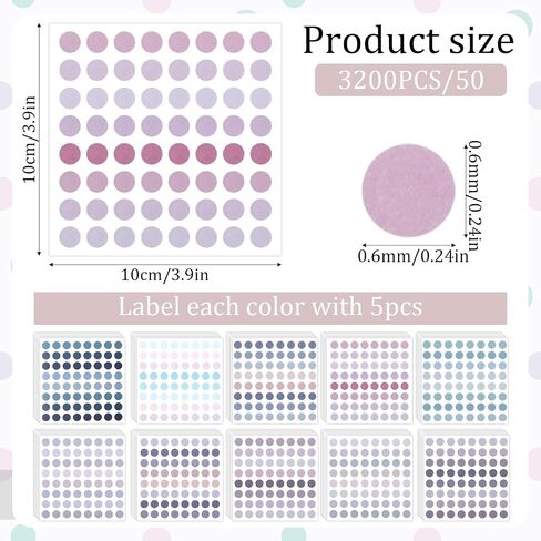 3200 Pieces Circle Stickers Removable Color Coding Stickers Small Dot Stickers Round Circle Dot Sticker Labels 1/4" Circle Stickers for Office Student Classroom Early Education Tools, 50 Sheets in Saudi Arabia