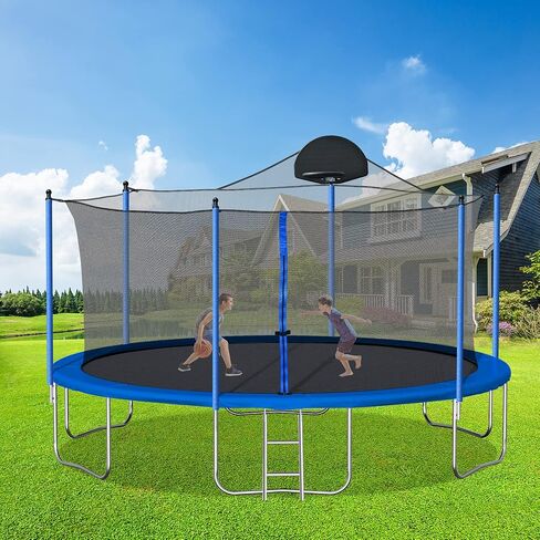 14FT Trampoline for Adults & Kids with Basketball Hoop, Outdoor Trampolines w/Ladder and Safety Enclosure Net for Boys and Girls in Saudi Arabia