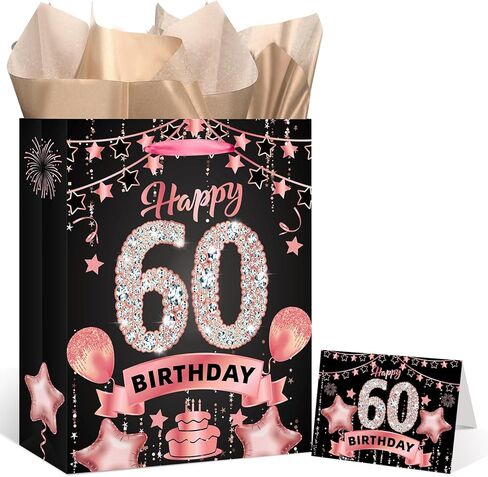Rose Gold 70th Birthday Gift Bag with Happy 70th Birthday Greeting Card and Tissue Paper for Women Rose Gold Christmas 70th Birthday Gift Wrap Bag for Xmas 70th Birthday Party Decorations Supplies in Saudi Arabia