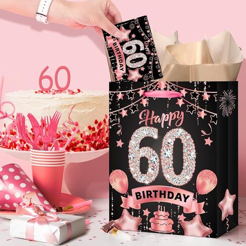 Rose Gold 70th Birthday Gift Bag with Happy 70th Birthday Greeting Card and Tissue Paper for Women Rose Gold Christmas 70th Birthday Gift Wrap Bag for Xmas 70th Birthday Party Decorations Supplies in Saudi Arabia