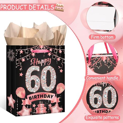 Rose Gold 70th Birthday Gift Bag with Happy 70th Birthday Greeting Card and Tissue Paper for Women Rose Gold Christmas 70th Birthday Gift Wrap Bag for Xmas 70th Birthday Party Decorations Supplies in Saudi Arabia