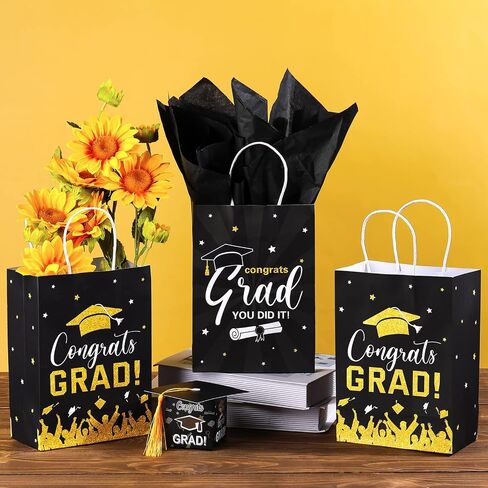 Colarr 24 Pcs Graduation Gift Bags with Tissue Paper 2025 Graduation Party Gift Bags with Handles for High School, College, Kindergarten, 8th Grade and More(Blue) in Saudi Arabia