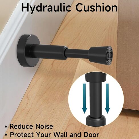 DOKU 4.1 Inch Spring Door Stoppers, 3Pcs Stainless Steel Door Stopper with Rubber Tips Bumper, Hydraulic Shock Absorbent Technology, Wall Mounted Door Holder Protection Sound Dampening, Matte Black in Saudi Arabia