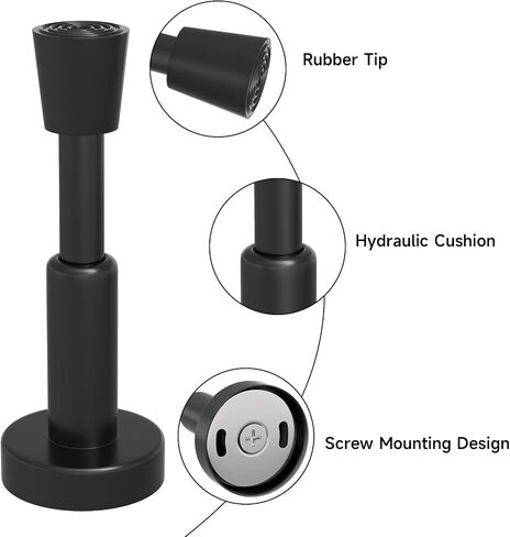 DOKU 4.1 Inch Spring Door Stoppers, 3Pcs Stainless Steel Door Stopper with Rubber Tips Bumper, Hydraulic Shock Absorbent Technology, Wall Mounted Door Holder Protection Sound Dampening, Matte Black in Saudi Arabia