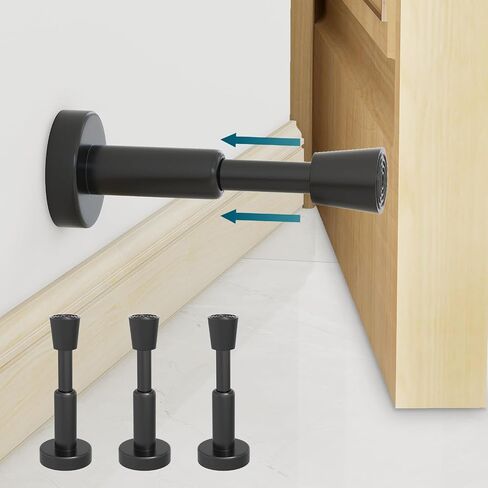 DOKU 4.1 Inch Spring Door Stoppers, 3Pcs Stainless Steel Door Stopper with Rubber Tips Bumper, Hydraulic Shock Absorbent Technology, Wall Mounted Door Holder Protection Sound Dampening, Matte Black in Saudi Arabia