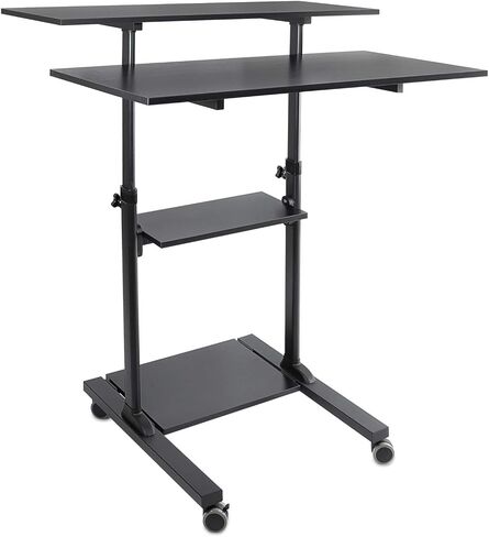 Mount-It! Wide Mobile Stand Up Desk | Height Adjustable Rolling Workstation with 40" Wide Table Tops | Multi-Purpose Rolling Presentation Cart with Four Platforms | Black (MI-7970B) in Saudi Arabia