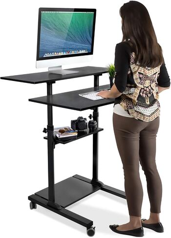Mount-It! Wide Mobile Stand Up Desk | Height Adjustable Rolling Workstation with 40" Wide Table Tops | Multi-Purpose Rolling Presentation Cart with Four Platforms | Black (MI-7970B) in Saudi Arabia