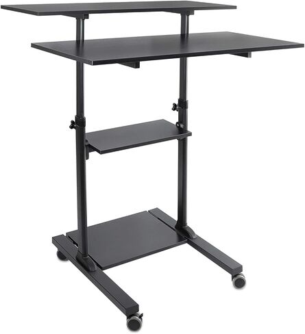 Mount-It! Wide Mobile Stand Up Desk | Height Adjustable Rolling Workstation with 40" Wide Table Tops | Multi-Purpose Rolling Presentation Cart with Four Platforms | Black (MI-7970B) in Saudi Arabia