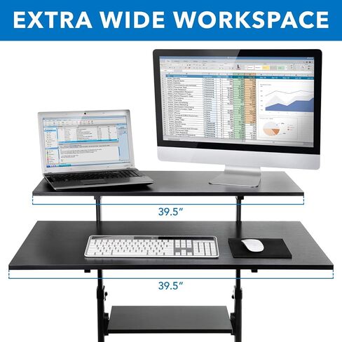 Mount-It! Wide Mobile Stand Up Desk | Height Adjustable Rolling Workstation with 40" Wide Table Tops | Multi-Purpose Rolling Presentation Cart with Four Platforms | Black (MI-7970B) in Saudi Arabia