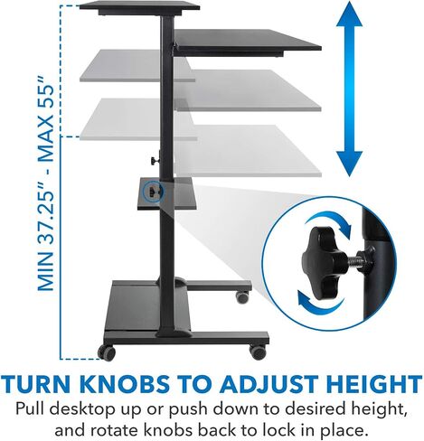 Mount-It! Wide Mobile Stand Up Desk | Height Adjustable Rolling Workstation with 40" Wide Table Tops | Multi-Purpose Rolling Presentation Cart with Four Platforms | Black (MI-7970B) in Saudi Arabia