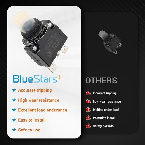 BlueStars 2 Packs 25Amp Thermal Circuit Breaker 125/250V AC 32V DC - Overload Protector with Push Button Manual Reset, Quick Connect Terminals, Waterproof Button Caps, Screws Kit in Saudi Arabia