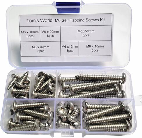 60 قطعة M5 × 10 مم/16 مم/20 مم/30 مم/40 مم/50 مم 304 مجموعة متنوعة من مسامير التنصت الذاتية من الفولاذ المقاوم للصدأ، رأس مقلاة فيليبس مسامير خشبية براغي معدنية (رأس مستدير M5) in Kuwait