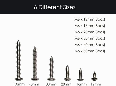 60 قطعة M5 × 10 مم/16 مم/20 مم/30 مم/40 مم/50 مم 304 مجموعة متنوعة من مسامير التنصت الذاتية من الفولاذ المقاوم للصدأ، رأس مقلاة فيليبس مسامير خشبية براغي معدنية (رأس مستدير M5) in Kuwait