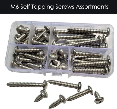60 قطعة M5 × 10 مم/16 مم/20 مم/30 مم/40 مم/50 مم 304 مجموعة متنوعة من مسامير التنصت الذاتية من الفولاذ المقاوم للصدأ، رأس مقلاة فيليبس مسامير خشبية براغي معدنية (رأس مستدير M5) in Kuwait