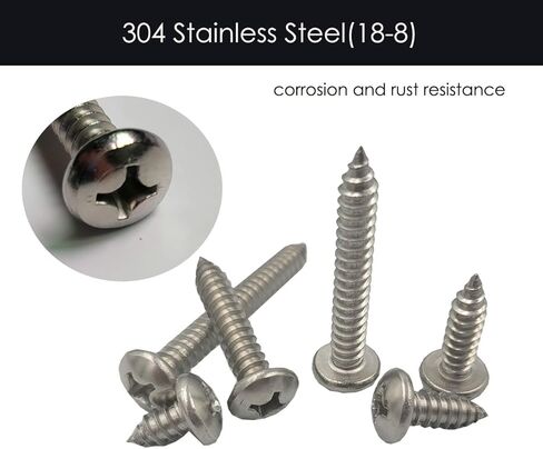 60 قطعة M5 × 10 مم/16 مم/20 مم/30 مم/40 مم/50 مم 304 مجموعة متنوعة من مسامير التنصت الذاتية من الفولاذ المقاوم للصدأ، رأس مقلاة فيليبس مسامير خشبية براغي معدنية (رأس مستدير M5) in Kuwait