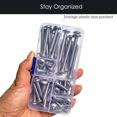 60 قطعة M5 × 10 مم/16 مم/20 مم/30 مم/40 مم/50 مم 304 مجموعة متنوعة من مسامير التنصت الذاتية من الفولاذ المقاوم للصدأ، رأس مقلاة فيليبس مسامير خشبية براغي معدنية (رأس مستدير M5) in Kuwait