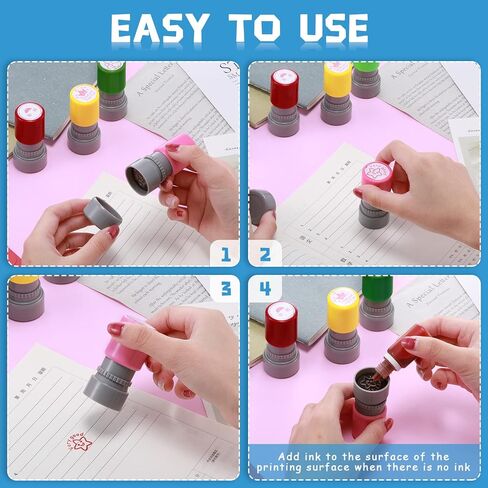 Pack of 12 Sorted Teacher Stamp Self-Inking Rubber Stamps Teacher Review Photosensitive Stamps Mood Expressions and Comments Teacher Review Stamp for Kids Education in Saudi Arabia