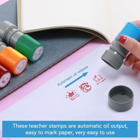 Pack of 12 Sorted Teacher Stamp Self-Inking Rubber Stamps Teacher Review Photosensitive Stamps Mood Expressions and Comments Teacher Review Stamp for Kids Education in Saudi Arabia