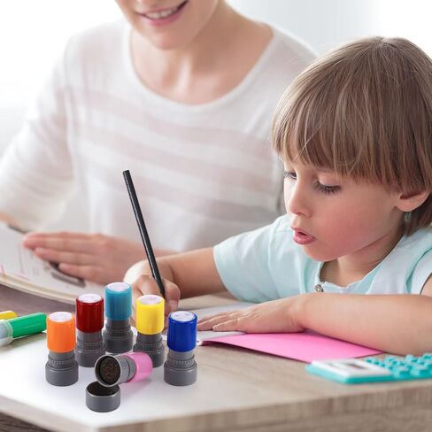 Pack of 12 Sorted Teacher Stamp Self-Inking Rubber Stamps Teacher Review Photosensitive Stamps Mood Expressions and Comments Teacher Review Stamp for Kids Education in Saudi Arabia