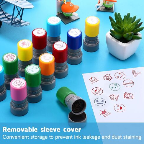 Pack of 12 Sorted Teacher Stamp Self-Inking Rubber Stamps Teacher Review Photosensitive Stamps Mood Expressions and Comments Teacher Review Stamp for Kids Education in Saudi Arabia