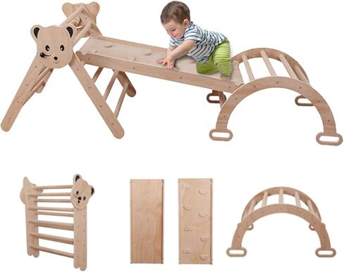 5 in 1 Pikler Triangle Set for Climbing Toys Indoor Playground for Kid,Montessori Climbing Set with Arch, Ramp, and Toddler Climbing Toys Indoor Gym for 2-6 Years Kids(Nature) in Saudi Arabia