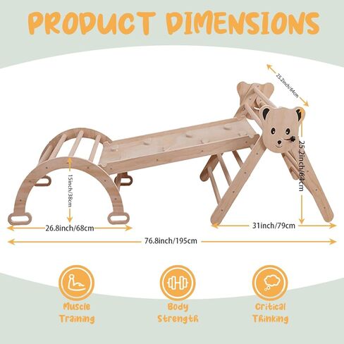 5 in 1 Pikler Triangle Set for Climbing Toys Indoor Playground for Kid,Montessori Climbing Set with Arch, Ramp, and Toddler Climbing Toys Indoor Gym for 2-6 Years Kids(Nature) in Saudi Arabia