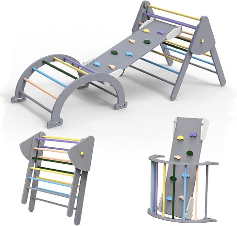 5 in 1 Pikler Triangle Set for Climbing Toys Indoor Playground for Kid,Montessori Climbing Set with Arch, Ramp, and Toddler Climbing Toys Indoor Gym for 2-6 Years Kids(Nature) in Saudi Arabia
