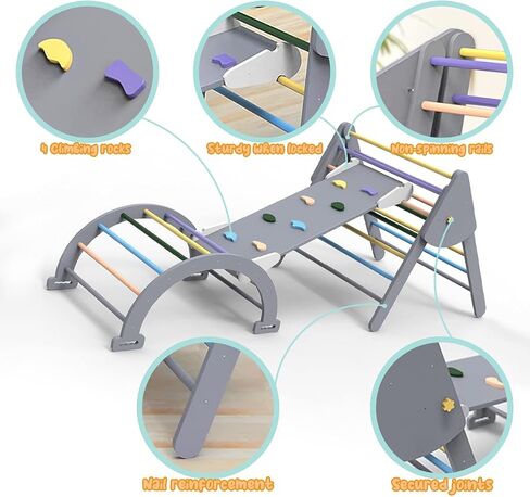 5 in 1 Pikler Triangle Set for Climbing Toys Indoor Playground for Kid,Montessori Climbing Set with Arch, Ramp, and Toddler Climbing Toys Indoor Gym for 2-6 Years Kids(Nature) in Saudi Arabia