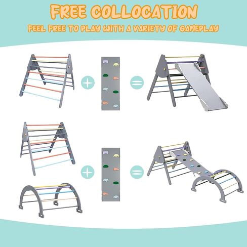 5 in 1 Pikler Triangle Set for Climbing Toys Indoor Playground for Kid,Montessori Climbing Set with Arch, Ramp, and Toddler Climbing Toys Indoor Gym for 2-6 Years Kids(Nature) in Saudi Arabia