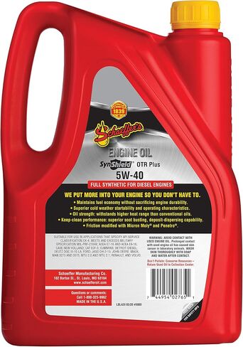 شركة شيفر للتصنيع 9000CK4-006S SynShield OTR Plus زيت محرك ديزل اصطناعي كامل 5W-40، زجاجة سعة 1 جالون in Saudi Arabia