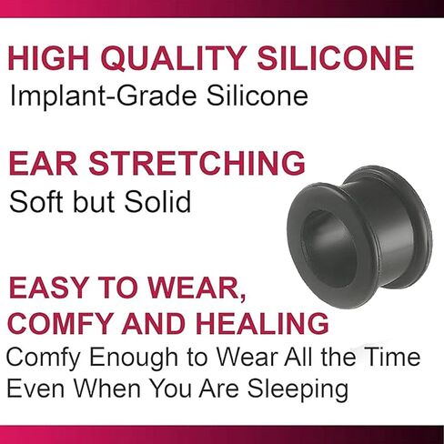 Black Implant grade sili Double Flare Tunnel Plug SI01 Ear Stretching Stretcher Piercing 2Pcs in Saudi Arabia