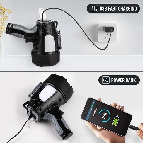 MIXILIN مصباح كشاف قابل لإعادة الشحن، فائق السطوع 900,000 لومن LED كشاف كشاف محمول في الهواء الطلق مع حامل ثلاثي الأرجل، مصباح كشاف كبير ومصباح كشاف للتخييم للقوارب البحرية in Kuwait