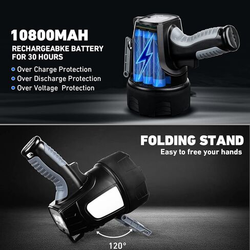 MIXILIN مصباح كشاف قابل لإعادة الشحن، فائق السطوع 900,000 لومن LED كشاف كشاف محمول في الهواء الطلق مع حامل ثلاثي الأرجل، مصباح كشاف كبير ومصباح كشاف للتخييم للقوارب البحرية in Kuwait