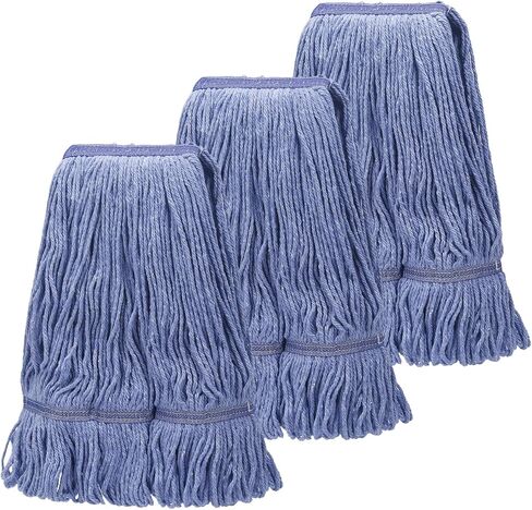 3-Pack Heavy Mop Replacement Head,Commercial Industrial Grade Blue Cotton Ring Heads,Cotton Looped End String Cleaning Mop Head Refill,Applied to Mop of Clamping Side-Loading Handles in Saudi Arabia