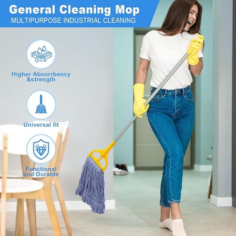 3-Pack Heavy Mop Replacement Head,Commercial Industrial Grade Blue Cotton Ring Heads,Cotton Looped End String Cleaning Mop Head Refill,Applied to Mop of Clamping Side-Loading Handles in Saudi Arabia