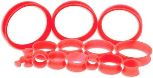 Pair 1/2" (12MM) RED SILICONE EARSKIN TUNNELS Double Flare Gauges Super Ultra Thin Soft Flexible Flesh Plugs (2pcs) in Saudi Arabia