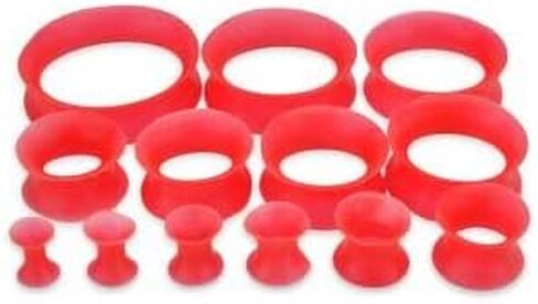 Pair 1/2" (12MM) RED SILICONE EARSKIN TUNNELS Double Flare Gauges Super Ultra Thin Soft Flexible Flesh Plugs (2pcs) in Saudi Arabia