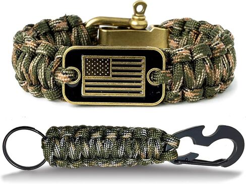 سوار Jungle Camo Paracord من شركة Hero - سوار النجاة للرجال مع علم الولايات المتحدة الأمريكية البرونزي - 3 أحجام قابلة للتعديل للاستعداد التكتيكي، L in Kuwait