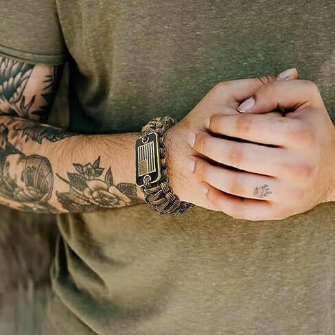 سوار Jungle Camo Paracord من شركة Hero - سوار النجاة للرجال مع علم الولايات المتحدة الأمريكية البرونزي - 3 أحجام قابلة للتعديل للاستعداد التكتيكي، L in Kuwait
