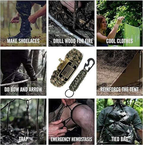 سوار Jungle Camo Paracord من شركة Hero - سوار النجاة للرجال مع علم الولايات المتحدة الأمريكية البرونزي - 3 أحجام قابلة للتعديل للاستعداد التكتيكي، L in Kuwait