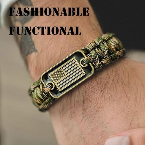 سوار Jungle Camo Paracord من شركة Hero - سوار النجاة للرجال مع علم الولايات المتحدة الأمريكية البرونزي - 3 أحجام قابلة للتعديل للاستعداد التكتيكي، L in Kuwait