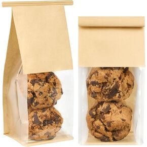 Ocmoiy 50 Pack Small Cookie Bags with Window, 3.9x3.5x9.5 Inches Tin Tie Tab Lock Bakery Packaging Bag, Resealable Paper Pastry Bags for Homemade Granola, Popcorn, Candies, Treat in Kuwait