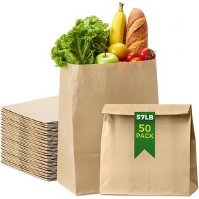 Brown Paper Bags（50 Count）– Heavy Duty Large Kraft Paper Grocery Bags 12x7x17 Inch for Shopping, Storage, Takeout, Retail, Bulk Pack in Kuwait