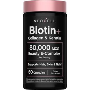NeoCell Biotin Collagen Keratin Supplement | 80000mcg | 60 Capsules | Beauty B-Complex | Plus Hyaluronic Acid | Hair, Skin, and Nails in Kuwait