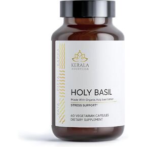 Kerala Ayurveda Holy Basil Tulsi Extract Capsules (60 Vegan Tablets) | Adrenal Support Herbal Supplements with Respiratory Wellness & Calm Support | Natural Ingredients | Prop 65 Compliant in Kuwait