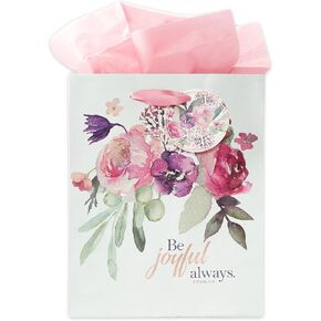 Christian Art Gifts Gift Bag/Tissue Paper Set Be Joyful Always 1 Thessalonians 5:16 Bible Verse, Pink Rose Floral, Medium in Kuwait